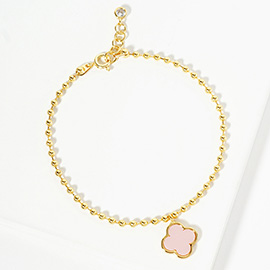 Gold Dipped Natural Stone Quatrefoil Charm Bubble Chain Bracelet