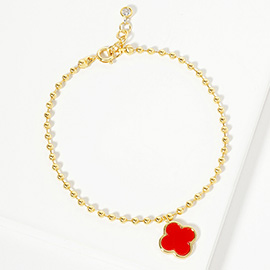 Gold Dipped Natural Stone Quatrefoil Charm Bubble Chain Bracelet