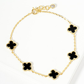 Gold Dipped Natural Stone Quatrefoil Station Bracelet