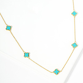 Gold Dipped Natural Stone Quatrefoil Station Necklace