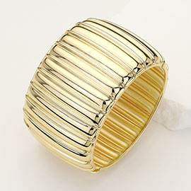 Metal Ribbed Hinged Bangle Bracelet