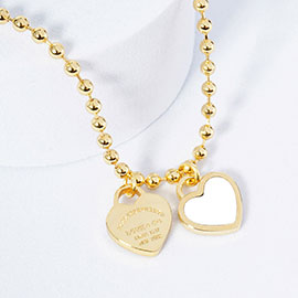 Gold Dipped Double Heart Pendant Bubble Chain Necklace