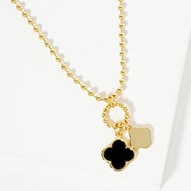 Gold Dipped Double Quatrefoil Pendant Bubble Chain Necklace