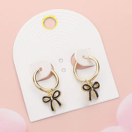 Enamel Bow Dangle Huggie Hoop Earrings