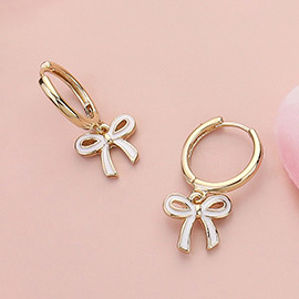 Enamel Bow Dangle Huggie Hoop Earrings