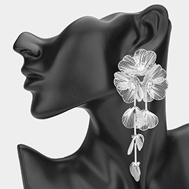 Oversized Stone Centered Metal Cutout Flower Earrings