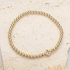 SECRET BOX_Stone Paved Quatrefoil Brass Metal Ball Beaded Stretch Bracelet