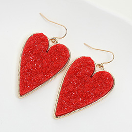 Druzy Heart Dangle Earrings