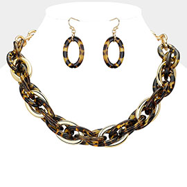 Celluloid Acetate Metal Chain Link Necklace