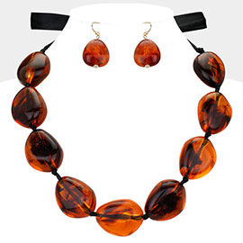 Amber Pebble Stone Beaded Statement Necklace