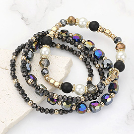 4PCS - Semi Precious Pearl Faceted Beaded Stretch Multi Layered Bracelets