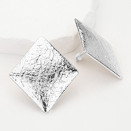 Textured Metal Rhombus Clip On Earrings