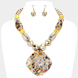 Acrylic Glittered Pendant Multi Beaded Statement Necklace