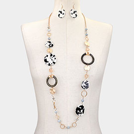 Celluloid Acetate Disc Ring Faceted Beads Link Long Necklace