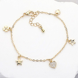 Stone Paved Clover Heart Star Charm Station Bracelet