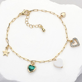 Star Heart Stone Charm Station Bracelet