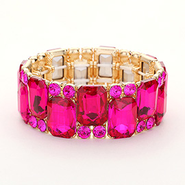 Square Round Glass Stone Cluster Stretch Evening Bracelet