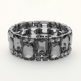 Square Round Glass Stone Cluster Stretch Evening Bracelet