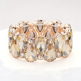 Teardrop Round Glass Stone Cluster Stretch Evening Bracelet