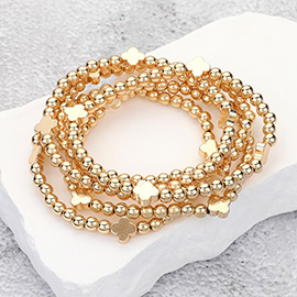 5PCS - Quatrefoil Metal Ball Beaded Stretch Multi Layered Bracelets