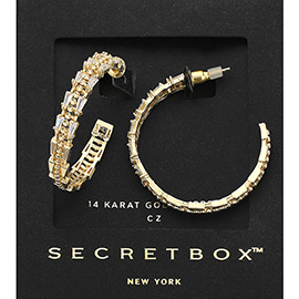 SECRET BOX_14K Gold Dipped CZ Stone Embellished Hoop Earrings