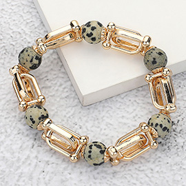 Semi Precious Stone Hardware Beaded Stretch Bracelet