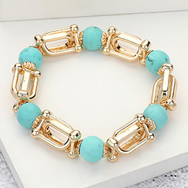 Semi Precious Stone Hardware Beaded Stretch Bracelet