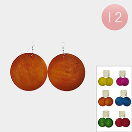 12Pairs - Colored Wooden Round Circle Dangle Earrings