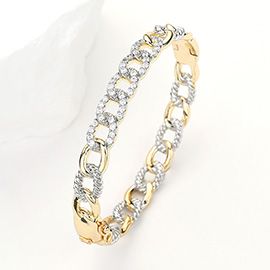 CZ Stone Paved Cuban Chain Hinged Bangle Bracelet