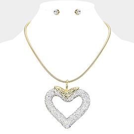 Chunky Bling Studded Heart Pendant Necklace