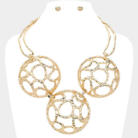 Abstract Oversized Hammered Metal Dome Statement Necklace