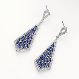 CZ Tapered Baguette Stone Cluster Dangle Evening Earrings