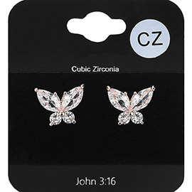 CZ Stone Embellished Butterfly Stud Earrings