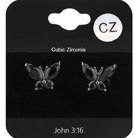 CZ Stone Embellished Butterfly Stud Earrings